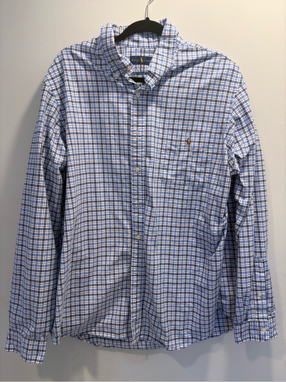 Ralph Lauren Blue Plaid Button-Down Cotton Shirt